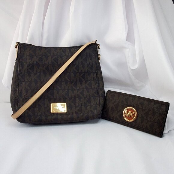 Michael Kors Handbags - Michael Kors Brown Signature MK Monogram Crossbody Bag & Matching Wallet Set